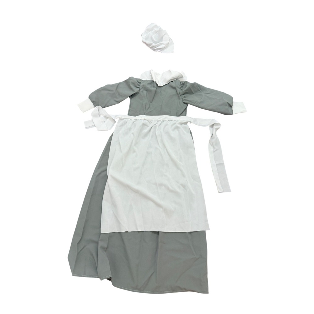 Rubies Pilgrim Girl Costume Kids Medium 8-10 Grey Dress Apron Bonnet 10557